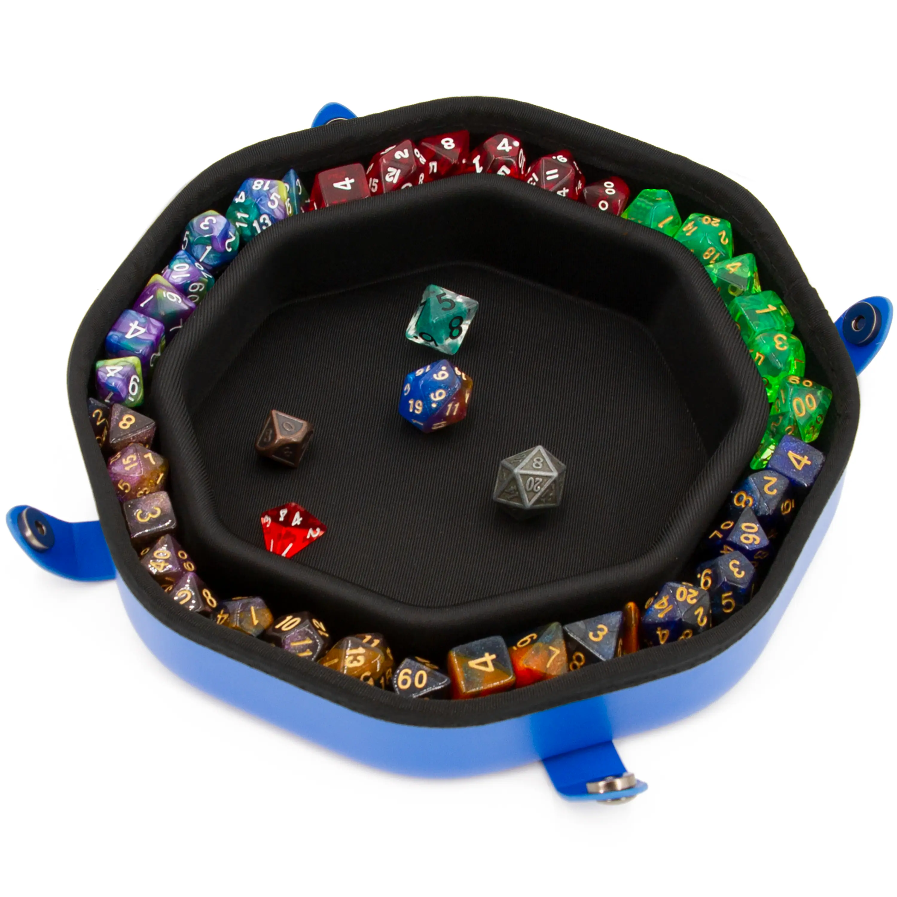 Alt View 6. CASEMATIX - Dice Tray and Dice Storage Case for Up to 115 RPG Dice - Blue Dice Tray for Rolling with Embossed Wolf Design.