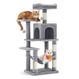 Songmics Home - Cat Tree Tower, 44.1-Inch Multi-Level Cat Condo with 4 Scratching Posts, 2 Perches, Hammock, Cave - Light Gray