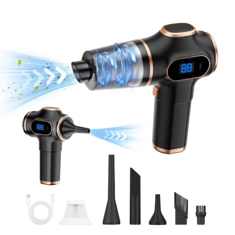 Luckbyte - Portable Handheld Vacuum & Cordless Air Duster - 2-in-1 Rechargeable Cleaner with 2000mAh Battery for Car & Home, Black