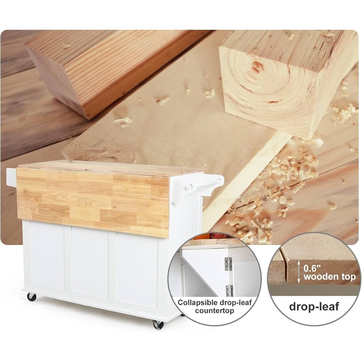 0.6" wooden top  
Collapsible drop-leaf countertop  
drop-leaf