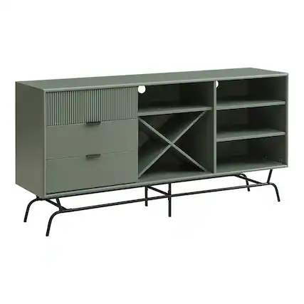 Front. Furniture of America - Yaztra Sage Green TV Stand with 3-Drawers and 4-Shelves - Green.