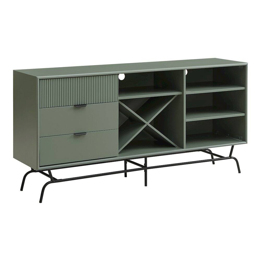 Front. Furniture of America - Yaztra Sage Green TV Stand with 3-Drawers and 4-Shelves - Green.