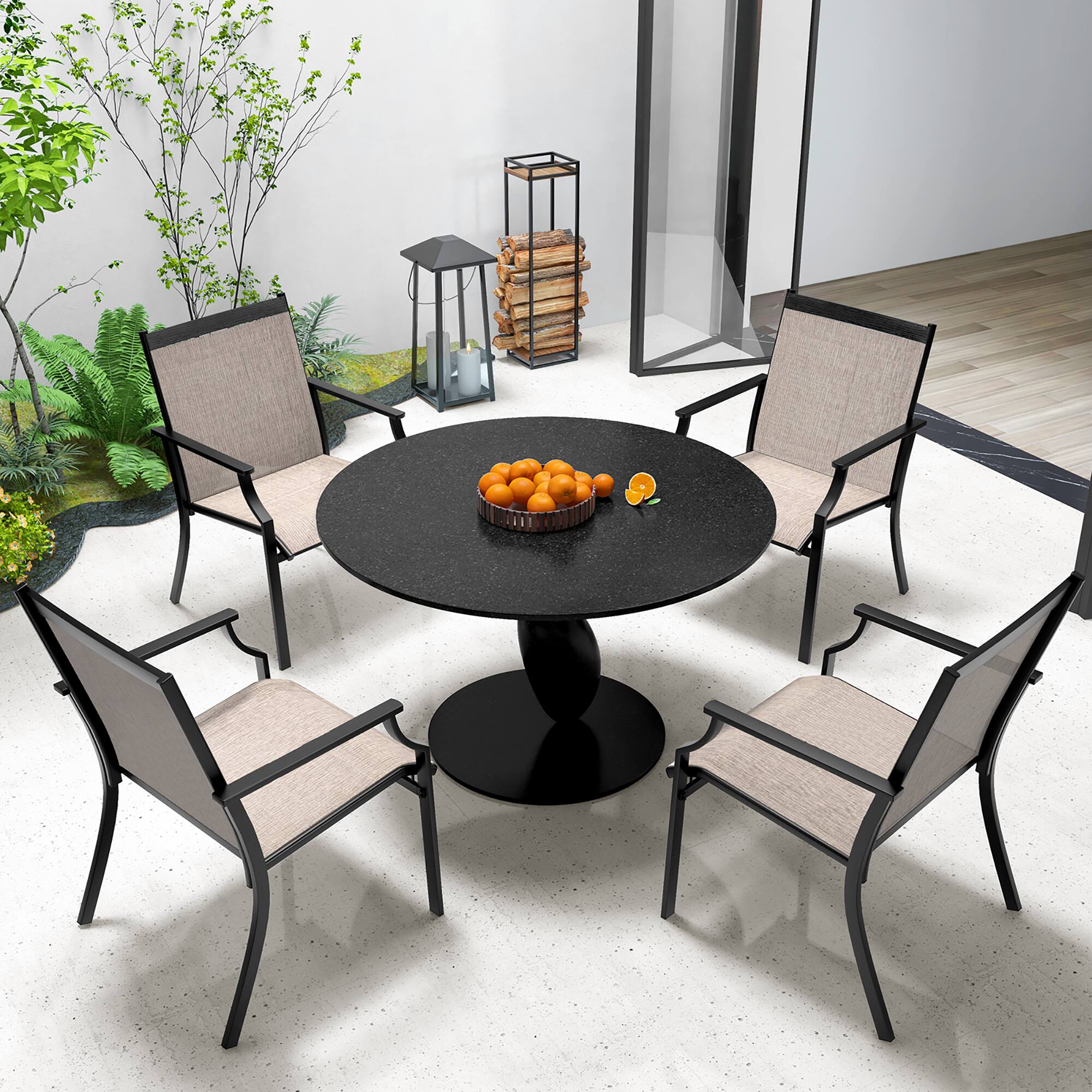 Alt View 1. Gymax - Gymax Patio Chairs Set of 4 Dining Chairs w/ Curved Backrest Long Armrest Breathable Fabric - Coffee.