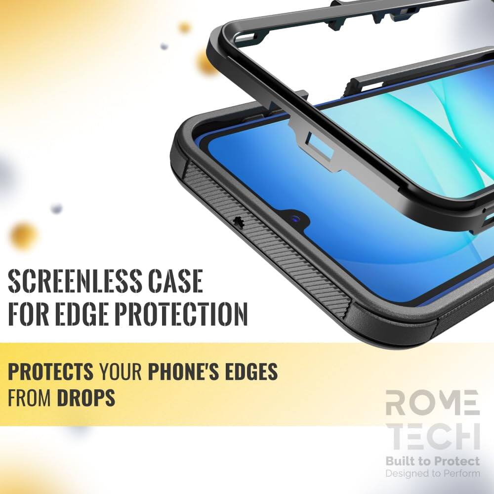 SCREENLESS CASE FOR EDGE PROTECTION  
PROTECTS YOUR PHONE'S EDGES FROM DROPS  

ROME TECH  
Built to Protect  
Designed to Perform