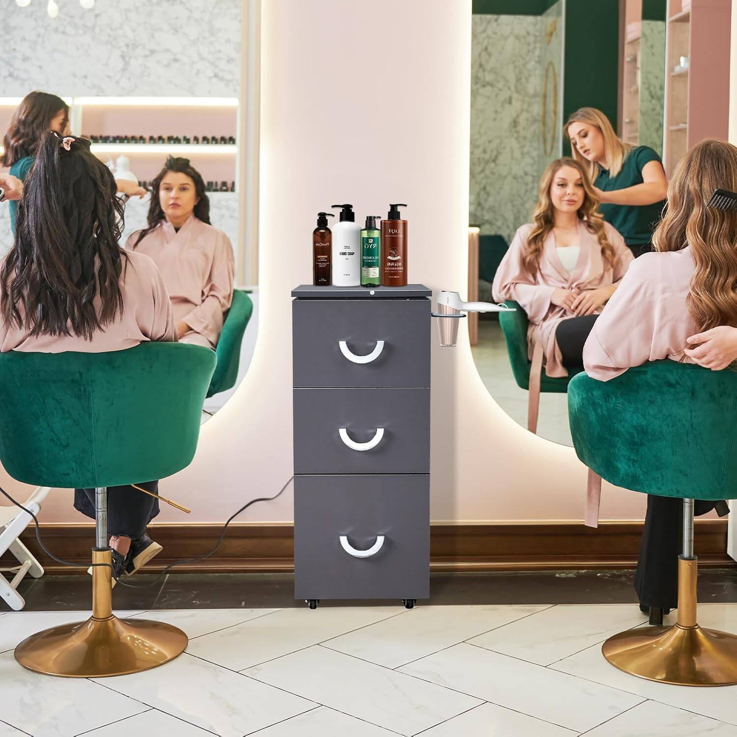 Left. Winado - Beauty Salon Trolley Cart, Salon Cabinet with Large Capacity Drawers, Side Hair Dryer Holder, Wheels for Makeup Beauty - Dark Grey.