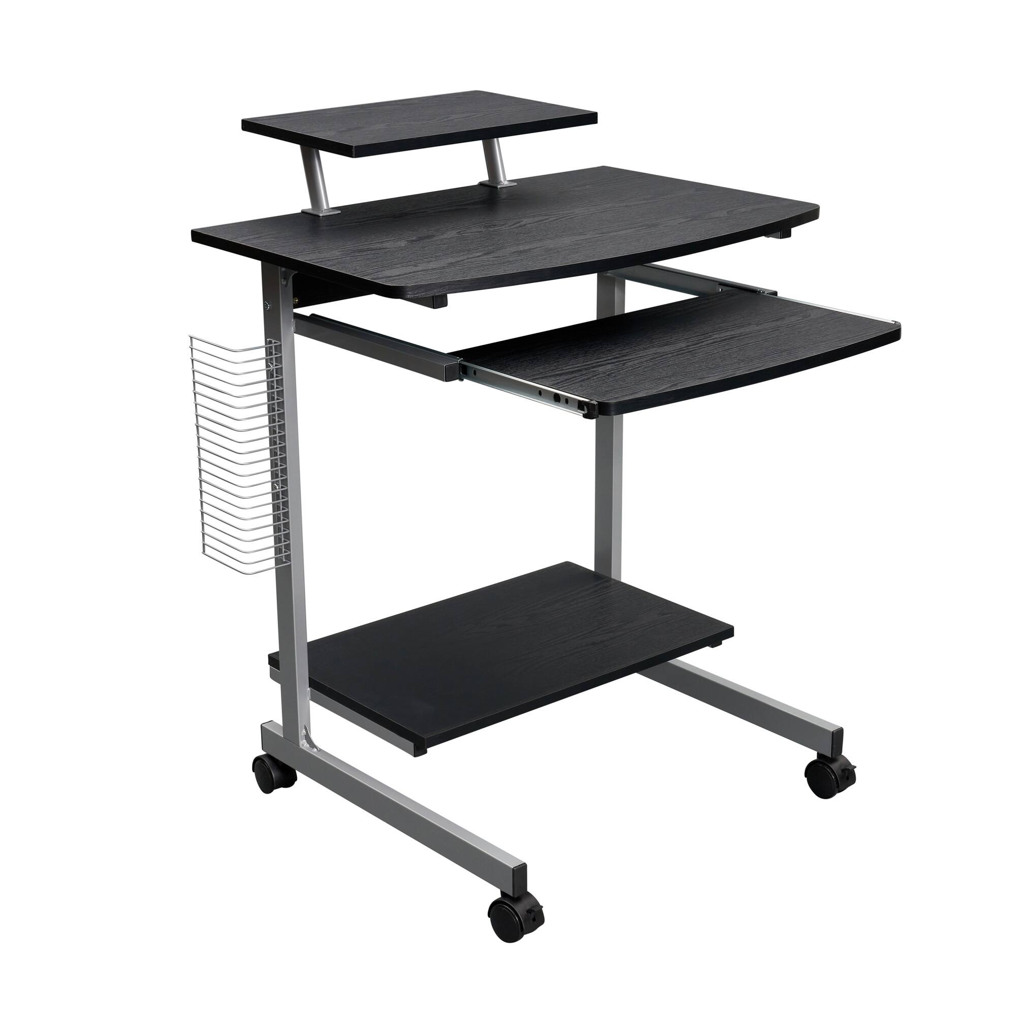 Alt View 1. GOODSILO - Compact Mobile Computer Workstation Cart with Adjustable Shelves and Locking Casters - Espresso.