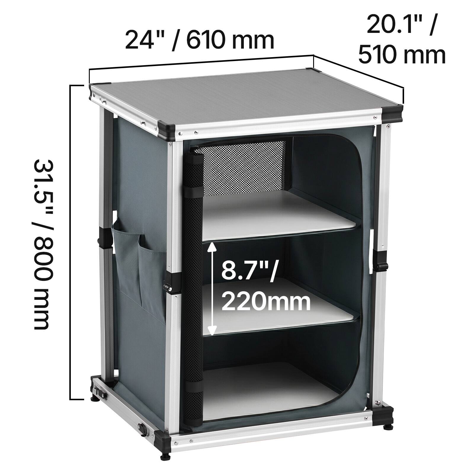 24" / 610 mm  
20.1" / 510 mm  
31.5" / 800 mm  
8.7" / 220 mm