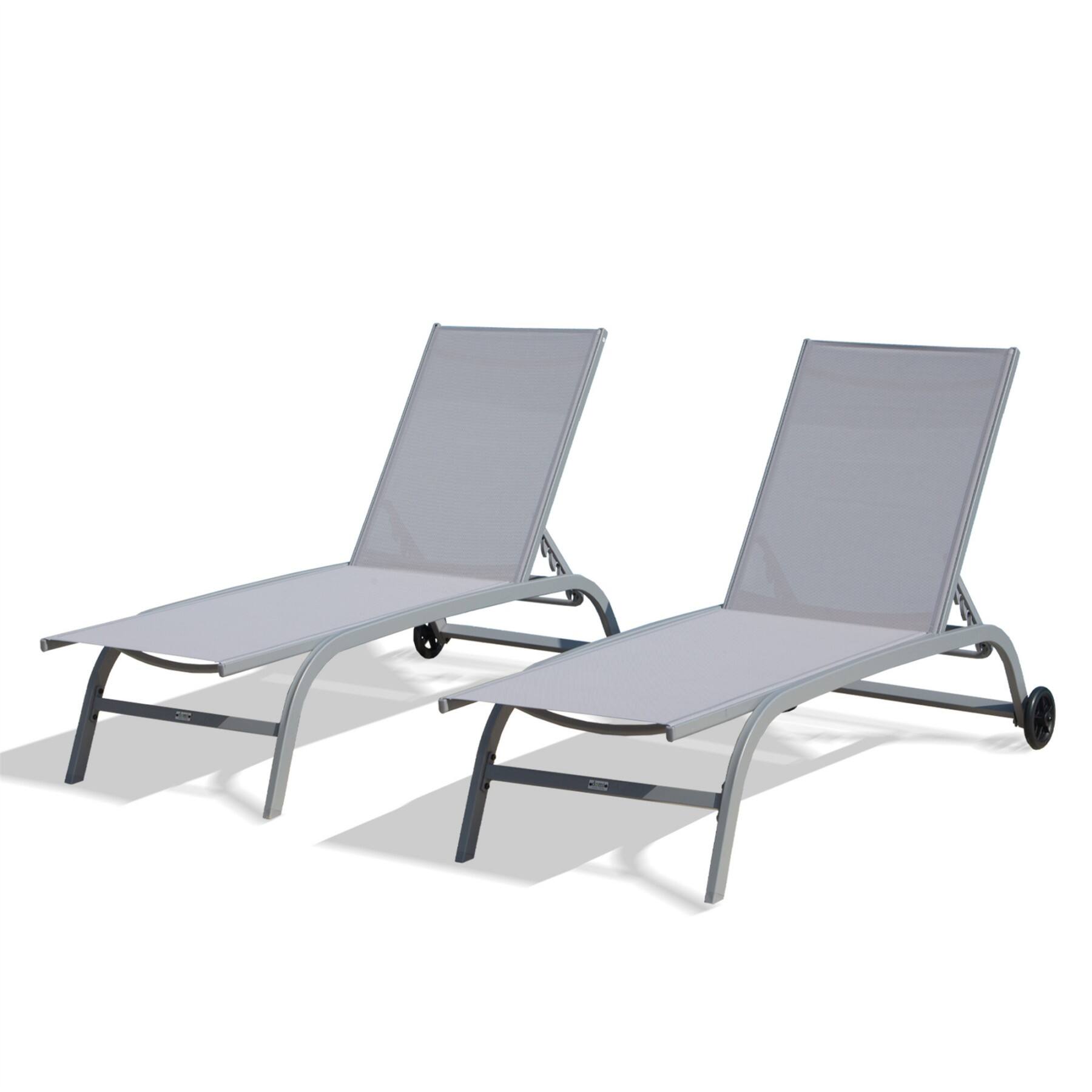 Alt View 5. Ecooso - Chaise Lounge Outdoor Set of 2, Lounge Chairs for Outside with Wheels, Outdoor Lounge Chairs with 5 Adjustable Position - Grey.