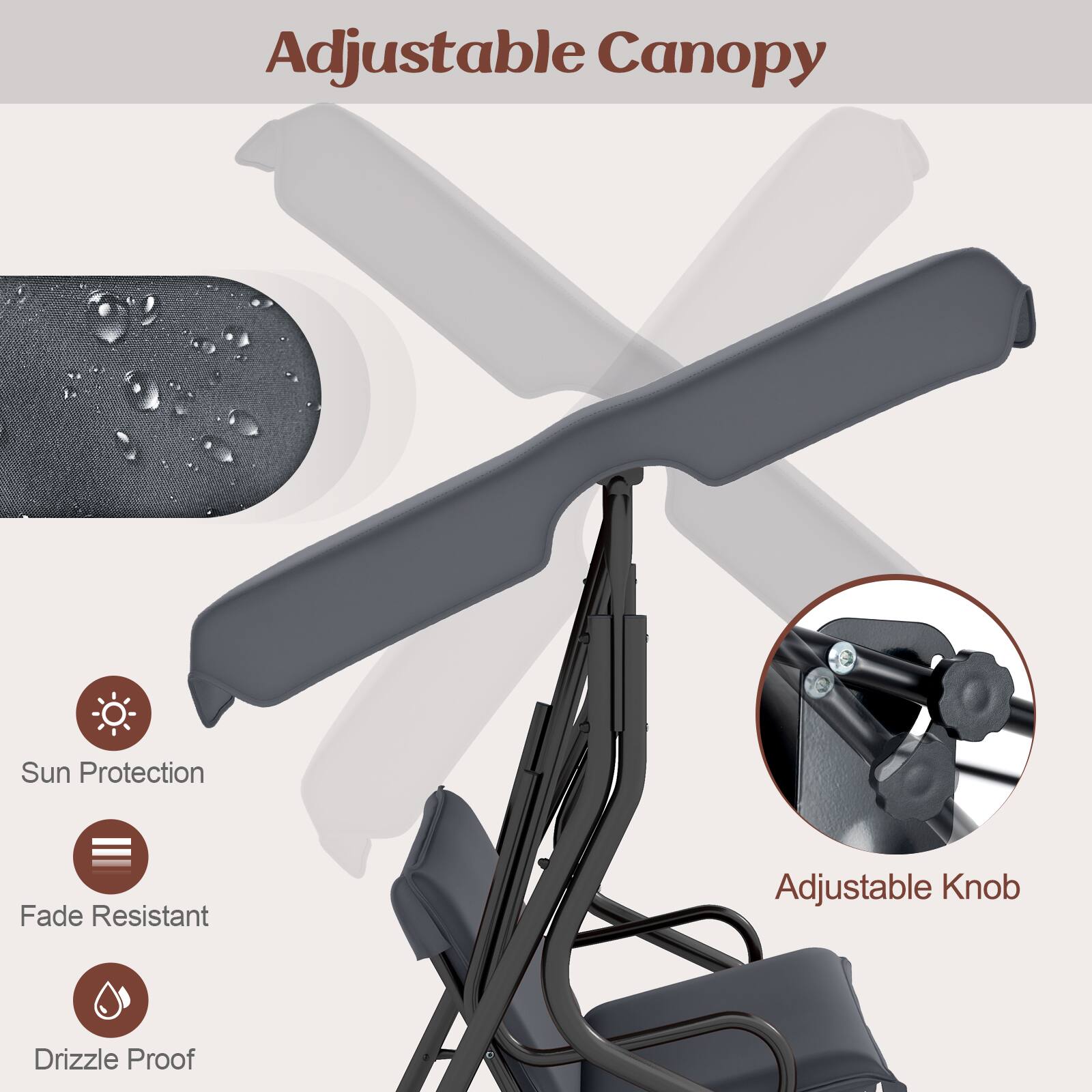 Adjustable Canopy Sun Protection Fade Resistant Adjustable Knob Drizzle Proof