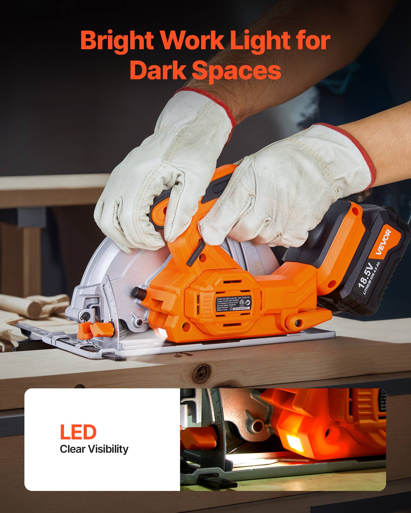 Bright Work Light for Dark Spaces

- CE
- VEVOR 4.0 AN 18.5V LITHIUMIC FOW
- U N Io Mo LED
- Clear Visibility