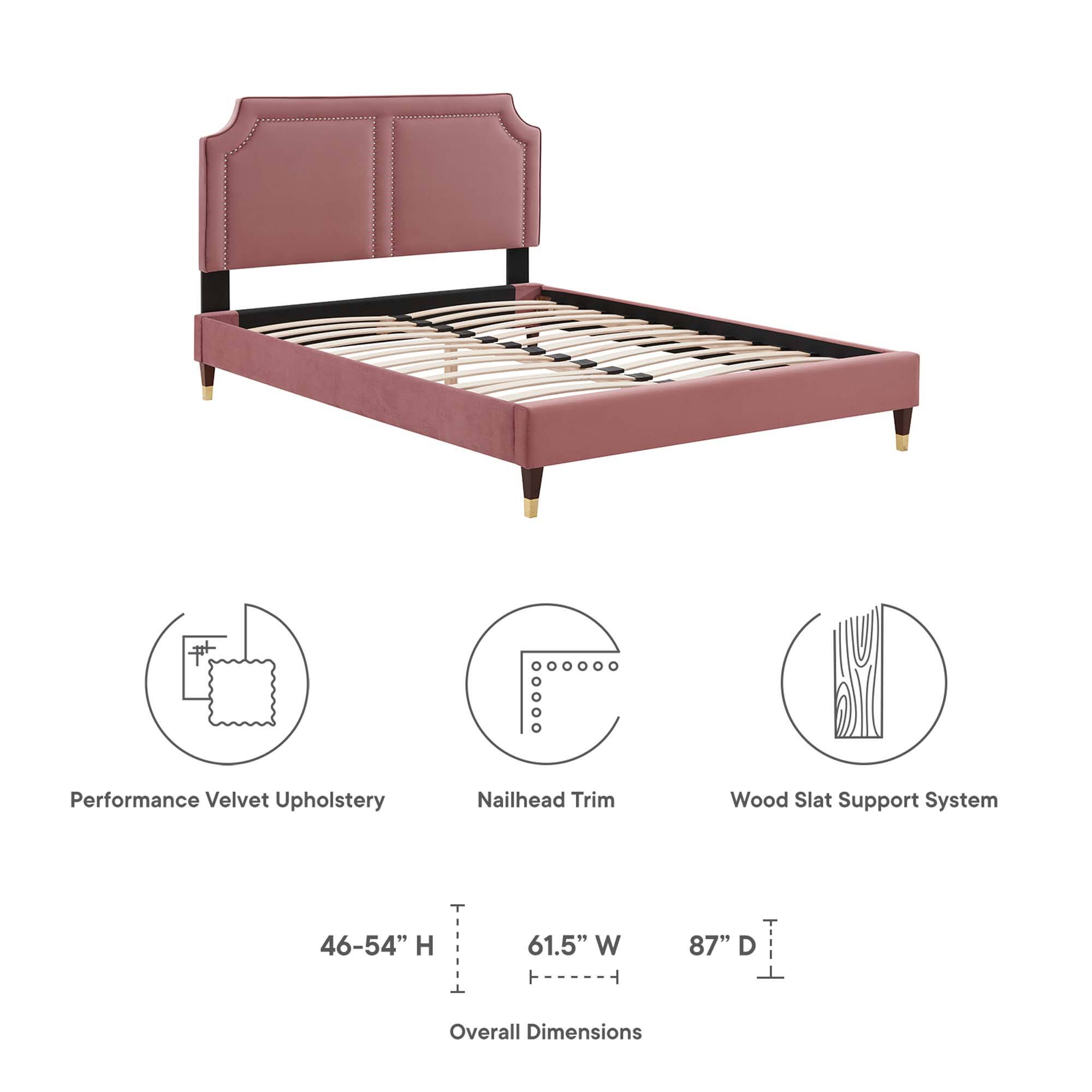 Performance Velvet Upholstery  
Nailhead Trim  
Wood Slat Support System  

Overall Dimensions:  
46-54" H  
61.5" W  
87" D