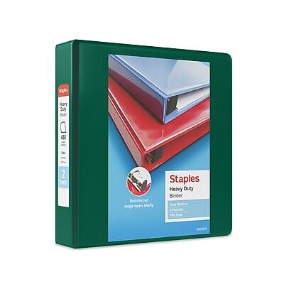 Staples - Heavy Duty 2" 3-Ring View Binder, D-Ring - Green