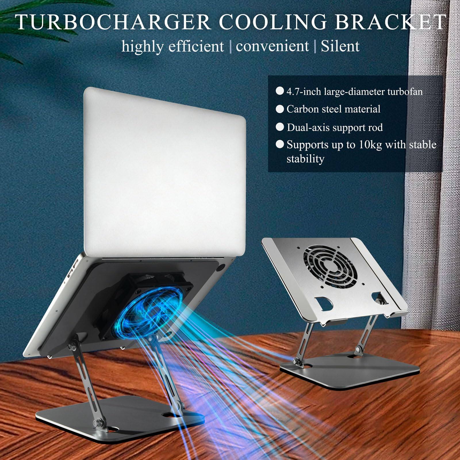 TURBOCHARGER COOLING BRACKET  
highly efficient | convenient | Silent  

- 4.7-inch large-diameter turbofan  
- Carbon steel material  
- Dual-axis support rod  
- Supports up to 10kg with stable stability