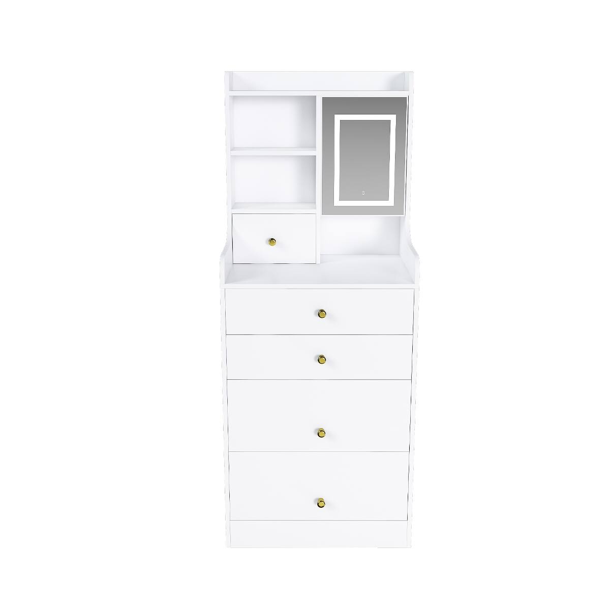 Alt View 10. Loheer - Loheer Makeup Vanity with LED Mirror and Storage Stool, White MDF Bedroom Dressing Table - White.