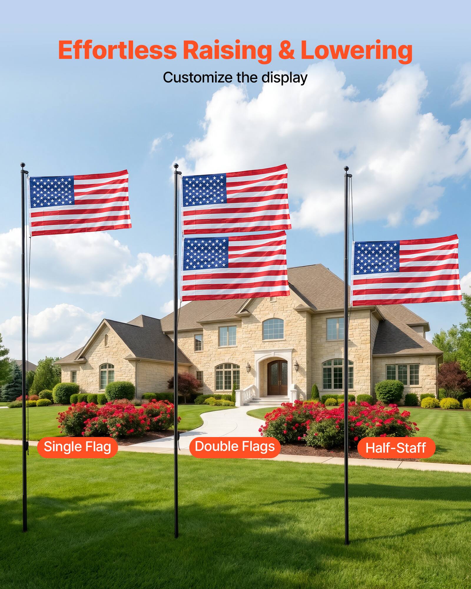 Effortless Raising & Lowering  
Customize the display  
Single Flag  
Double Flags  
Half-Staff