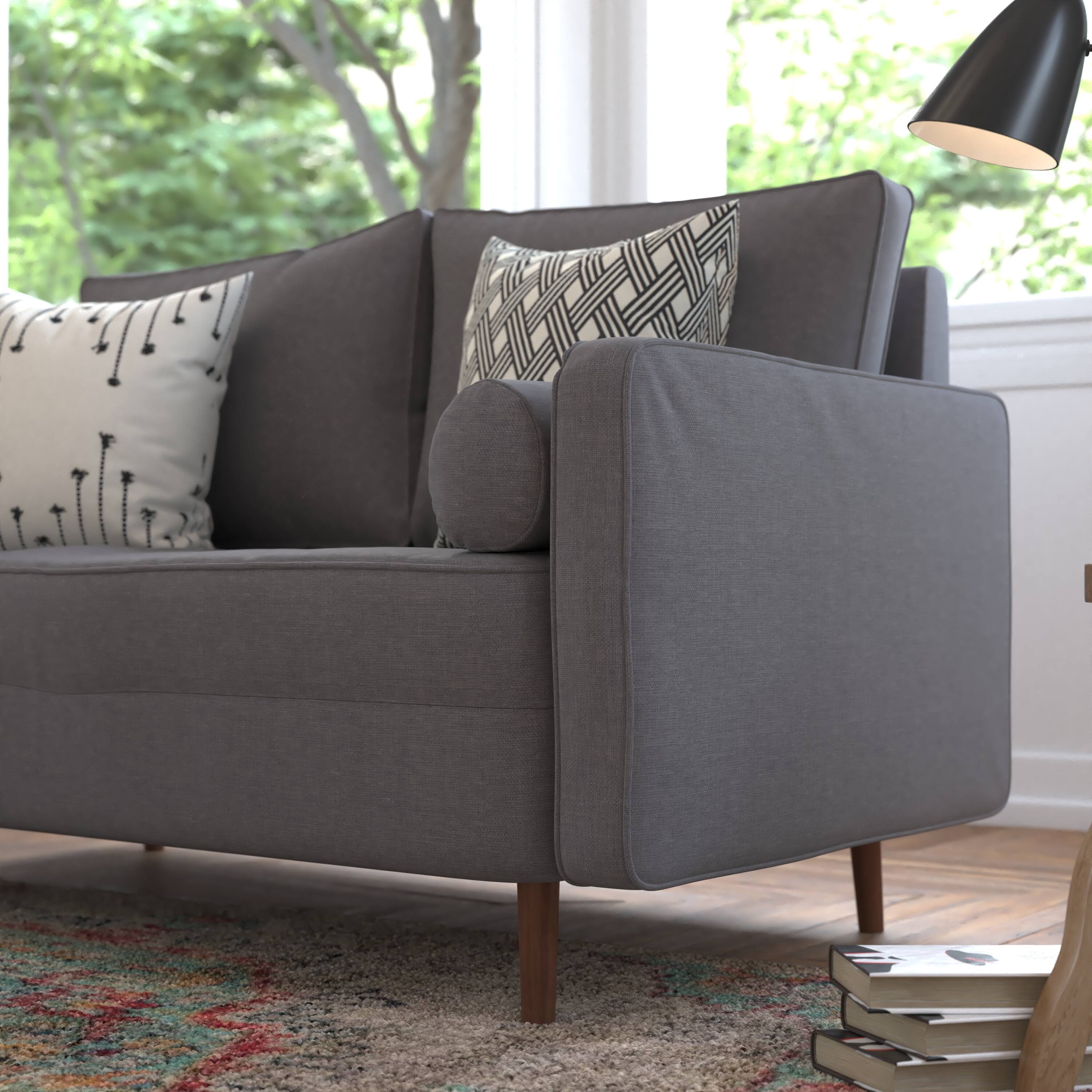 Alt View 4. Emma + Oliver - Holden Upholstered Mid-Century Modern Pocket Spring Loveseat with Wooden Legs and Removable Back Cushions - Dark Gray.