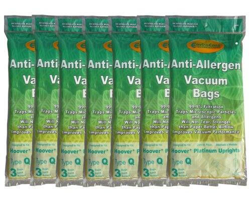 Anti-Allergen Vacuum Bags

99.9% Filtration Traps Microscopic Particles and Allergens

Will Not Tear, Stronger than Paper

Better Airflow Improves Vacuum Performance

Hoover Platinum Uprights Type Q

3