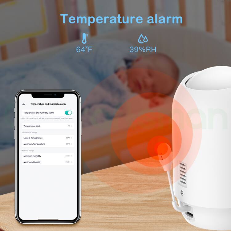 Temperature alarm 64°F 39%RH  
Temperature and humidity alarm  
Temperature and humidity alarm  
Temperature Unit: °F  
Temperature Range  
Lowest Temperature: 50°F  
Maximum Temperature: 80°F  
Humidity Range  
Minimum Humidity: 40%  
Maximum Humidity: 70%