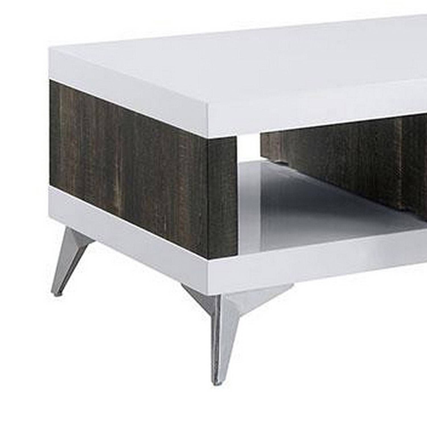 Alt View 3. Manhattan Lane - Two Tone Coffee Table with Open Shelf, White and Brown - White, Brown.