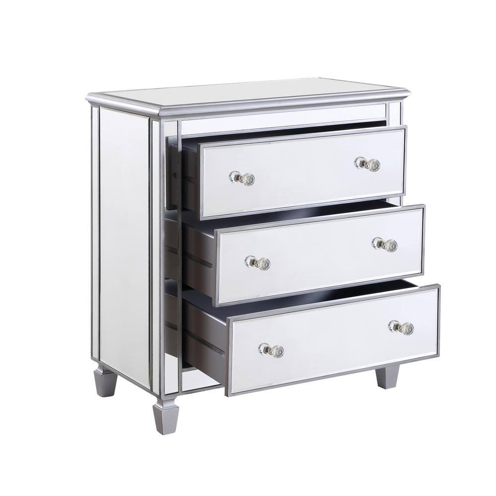 Alt View 2. Elegant Decor - 3 Drawer Bedside Cabinet 33 in.x 18 in.x 32 in. in silver paint - Hand Rubbed Antique Silver.