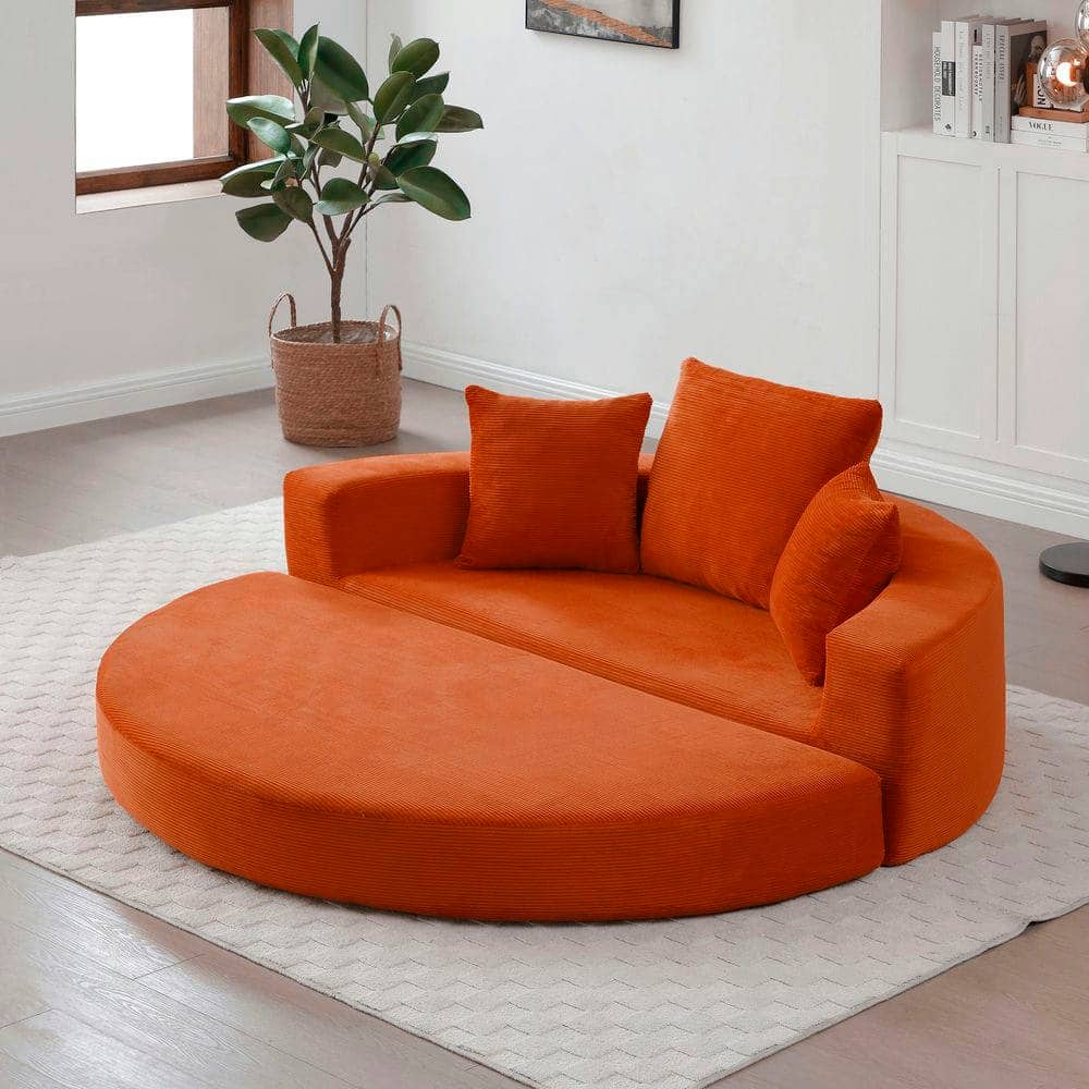 Kadyn - Convertible Sofa Bed, Multi-Functional Circular Futon Floor Lounge Sofa, No Assembly Corduroy Fabric - Orange