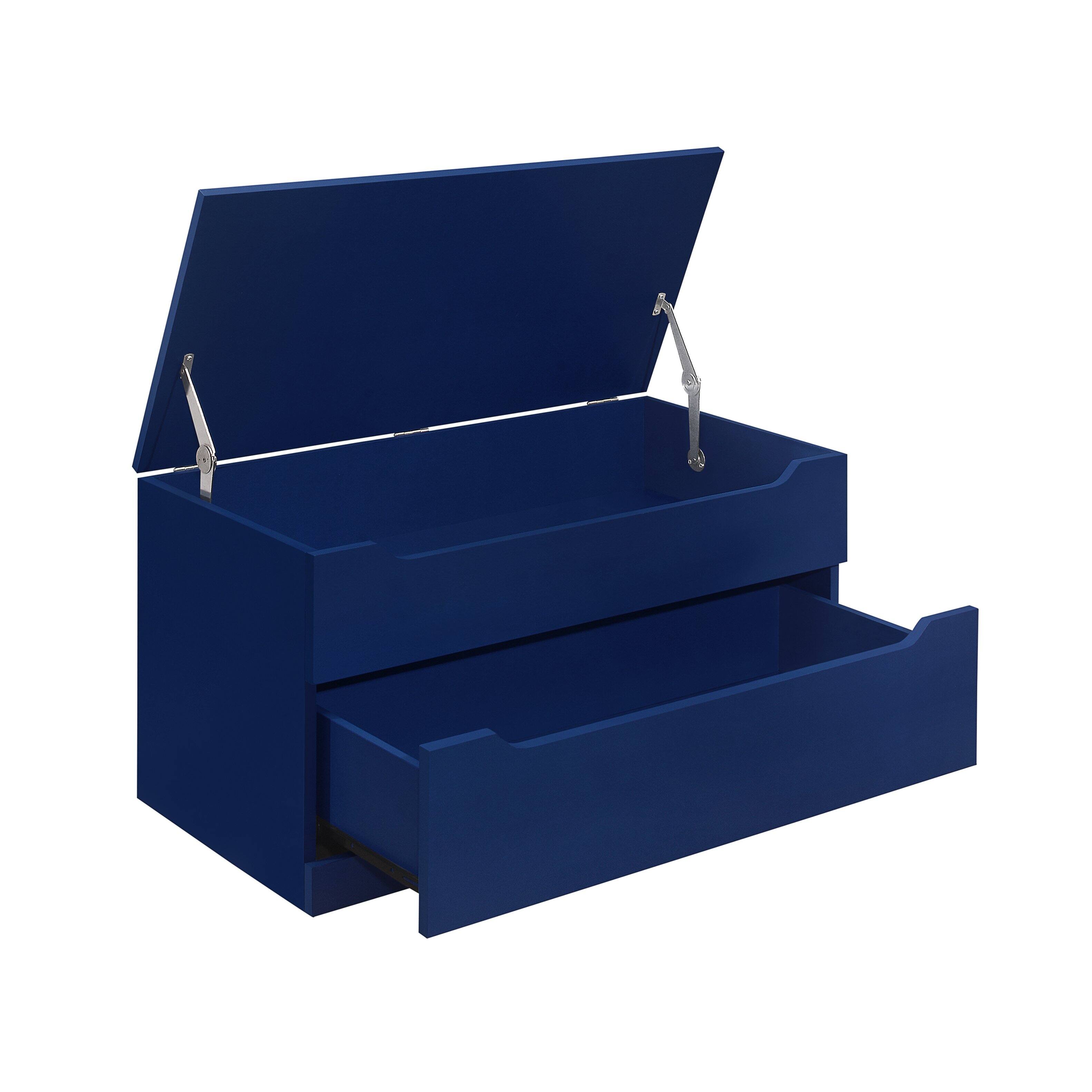 Back. Kings Brand Furniture - Kings Brand Furniture Chelsea Storage Bench Box Storage Chest with Drawer for Living Room, Bedroom - Blue.