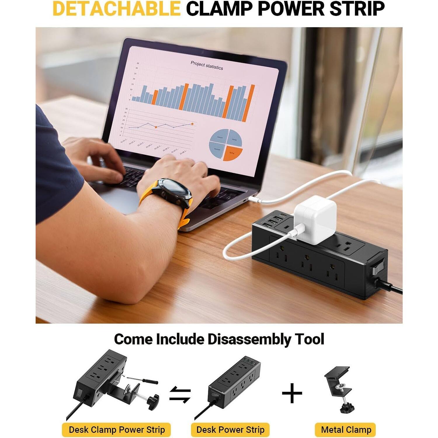 DETACHABLE CLAMP POWER STRIP

Come Include Disassembly Tool

Desk Clamp Power Strip + Desk Power Strip + Metal Clamp