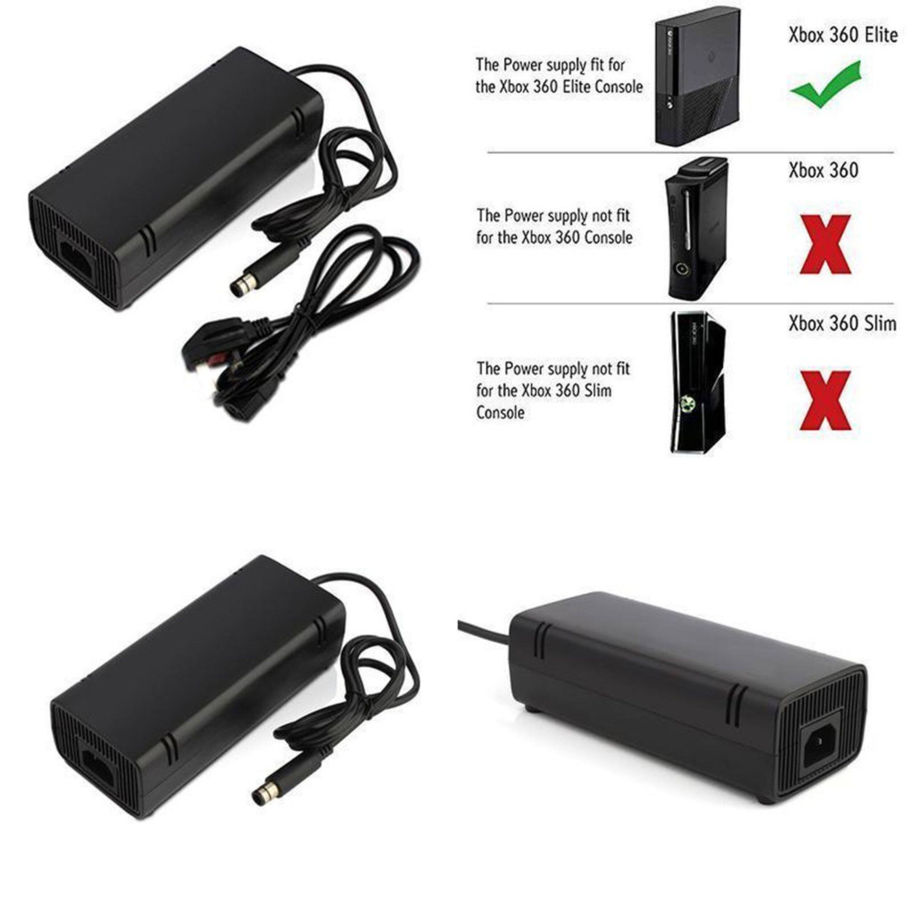 The power supply is fit for the Xbox 360 Elite Console.  
The power supply is not fit for the Xbox 360 Console.  
The power supply is not fit for the Xbox 360 Slim Console.