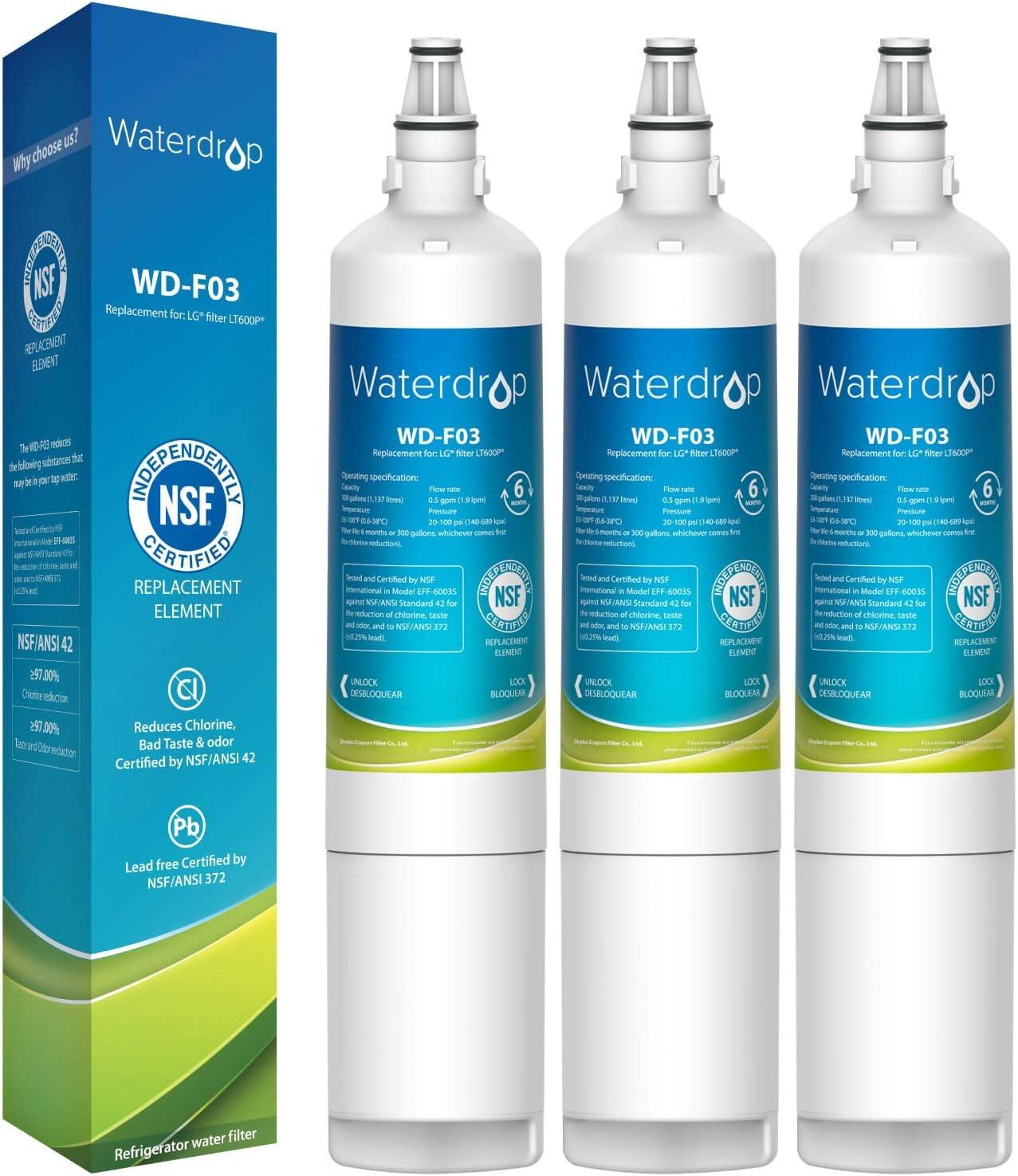 Waterdrop - WDS-LT600P-3 Refrigerator Water Filter 3-Pack - White