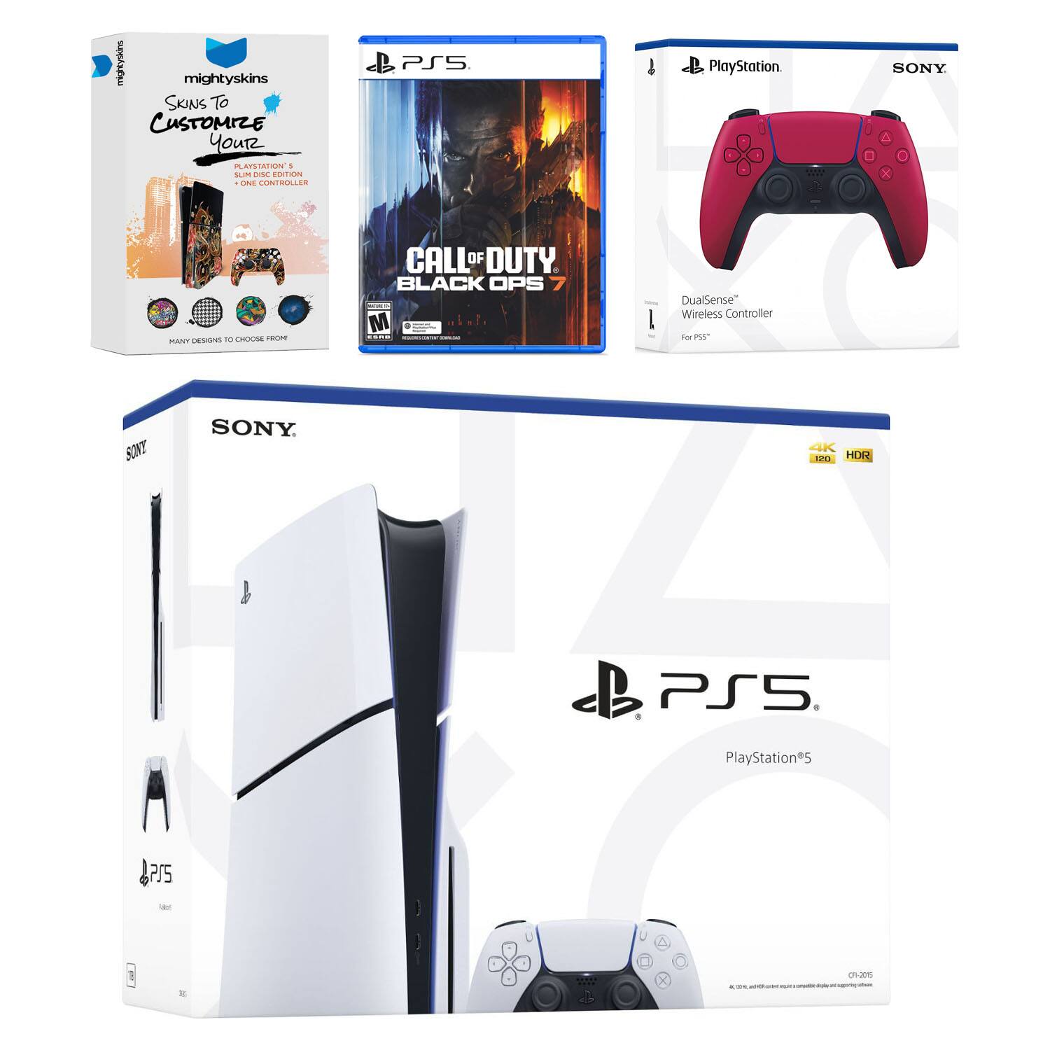 PlayStation 5 Slim Disc Bundle with Call of Duty Black Ops 7 Game, MightySkins Code and Extra Controller - Cosmic - PlayStation 5