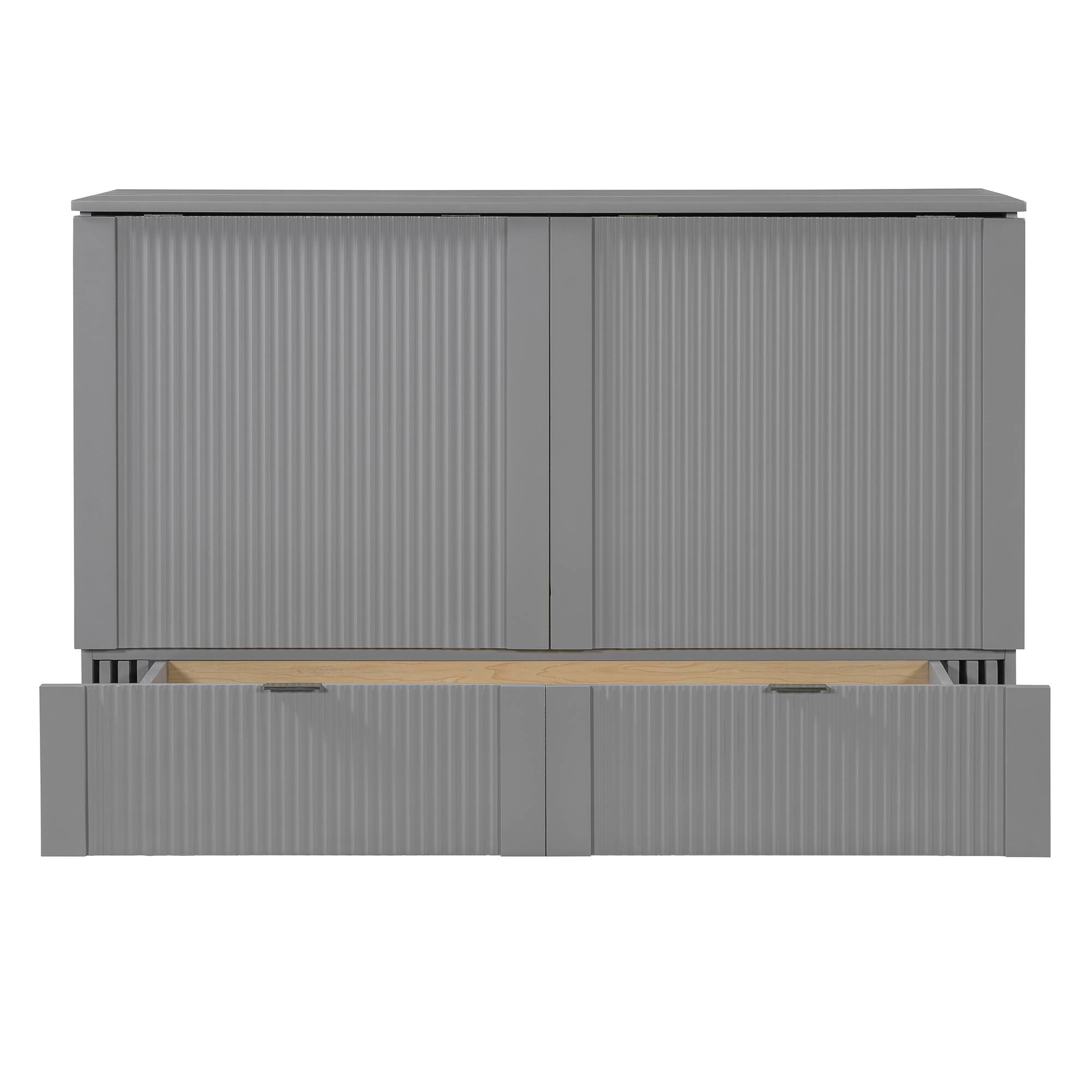 Alt View 7. Tiramisubest - Queen Size Murphy Bed w/ Drawer, Sockets, USB Ports, Pulley, Gray Plywood - Gray.