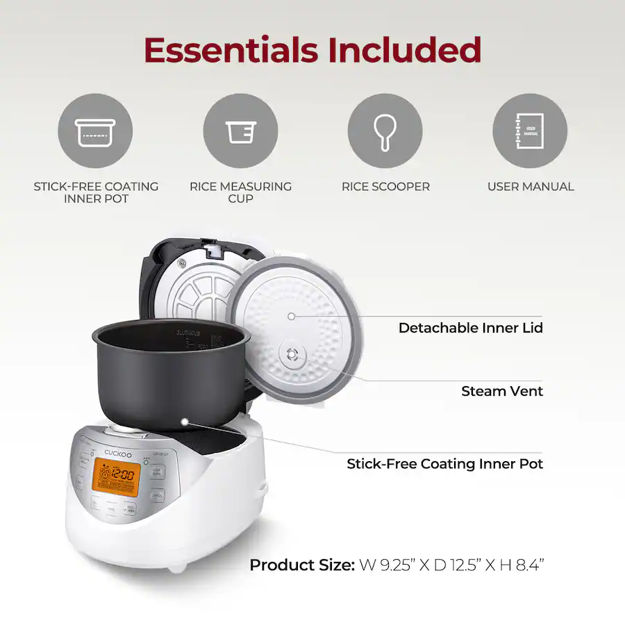 Crux Rice Cooker Cuckoo Rice Cooker 12 Cups Cooked Warmer with Nonstick Pot 11 Menu ...