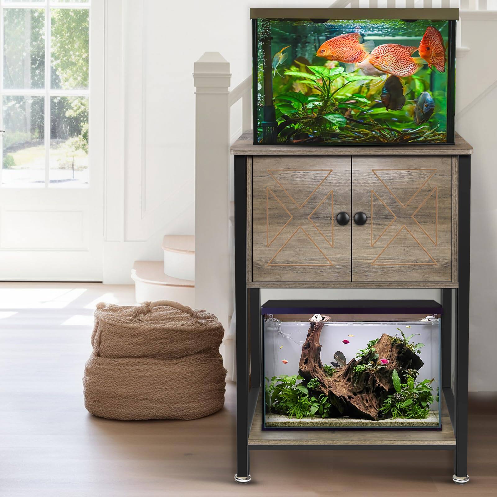 Alt View 2. HOMLUX - 5-10 Gallon Fish Tank Stand, Heavy Duty Aquarium Stand with Cabinet & Power Outlets, Grey - Grey.