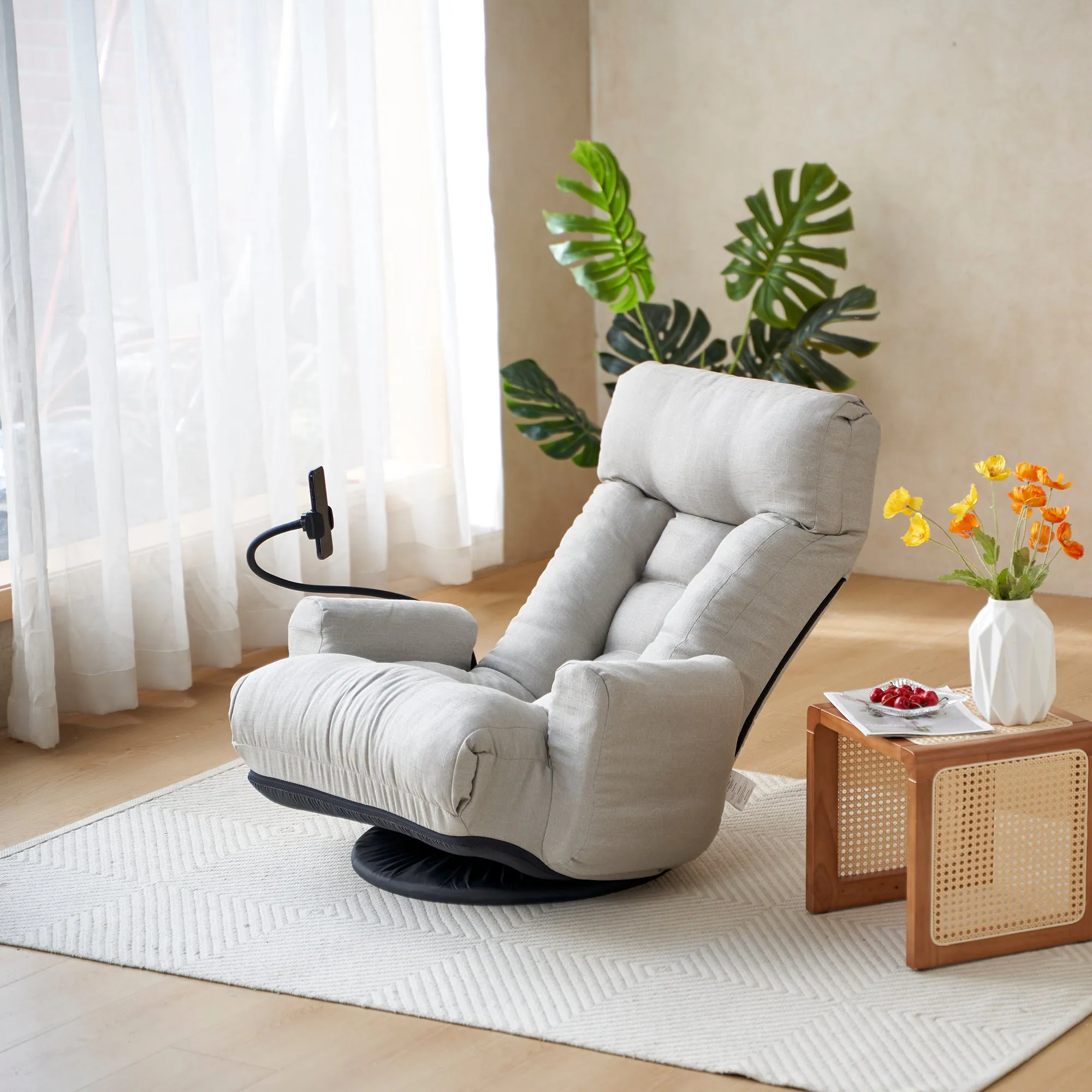 Alt View 2. Boyel Living - 360 Rotating Foldable Adjustable Floor Lounge Chair Comfortable Seating for Living Room Bedroom Gray - Grey.