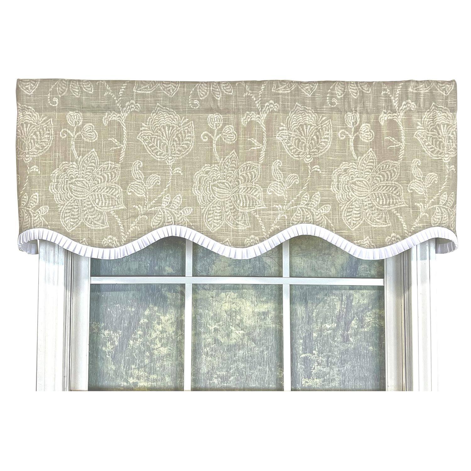 Front. RLF Home - RLF Home Cross Stitch Ruffled Provance  100% Cotton with Fully Lined 3" Rod PocketWindow Valance 50" x 15" Taupe - Taupe.