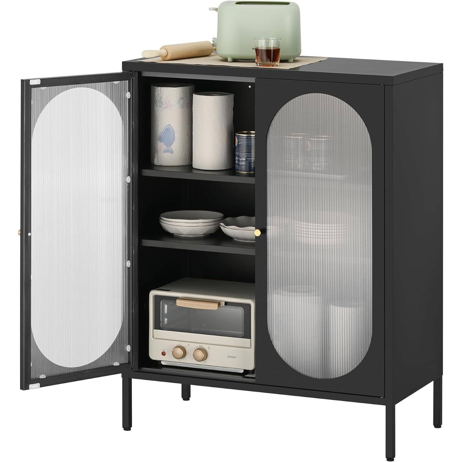 Front. Hivvago - 2-Door Buffet Sideboard Accent Table Liquor Cabinet in Black Wood Finish - Black.