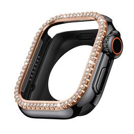 Stock Preferred - Rugged Metal Diamond Bumper Case with Back Cover for Apple Watch 44mm - Black Rose Gold