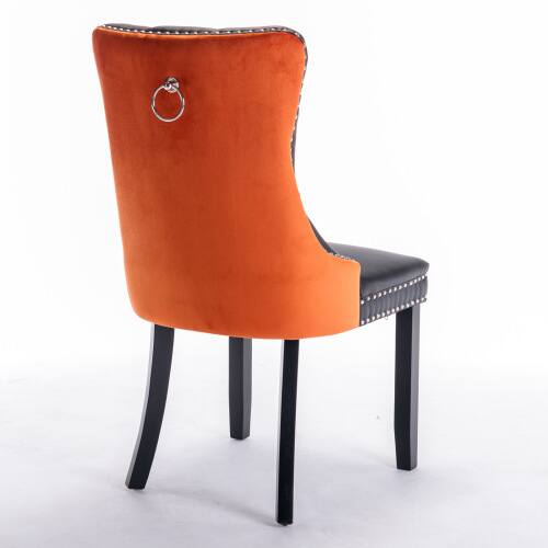 Alt View 1. LUCKY ONE - Assembled Tufted PU Velvet Dining Chair Set of 2 with Wood Legs Nailhead Trim High Back - Black PU.