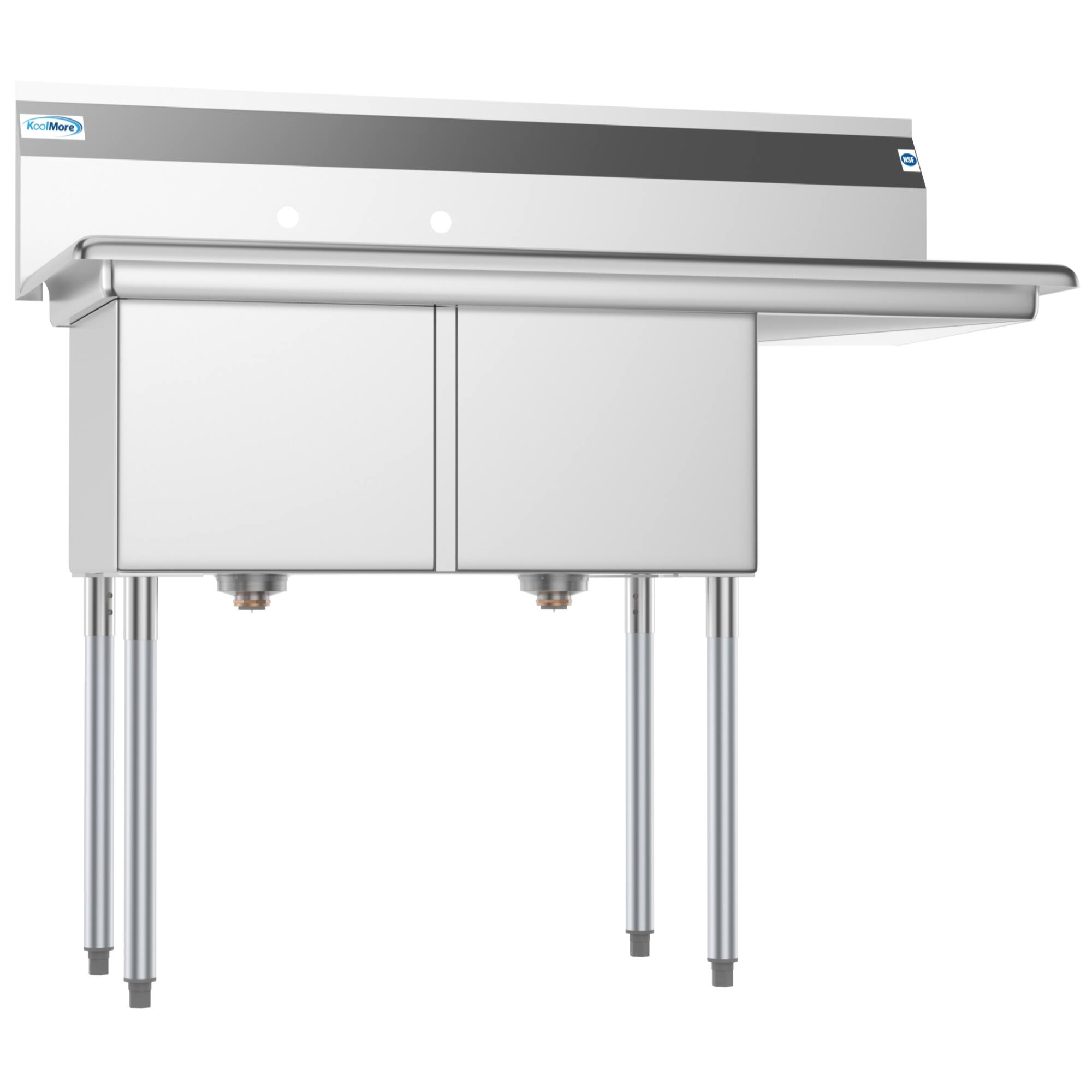 Alt View 1. Koolmore - 48 in. Two Compartment Stainless Steel  Sink with Drainboard, Bowl Size 15"x 15"x 12" SB151512-15R3. - Stainless Steel.