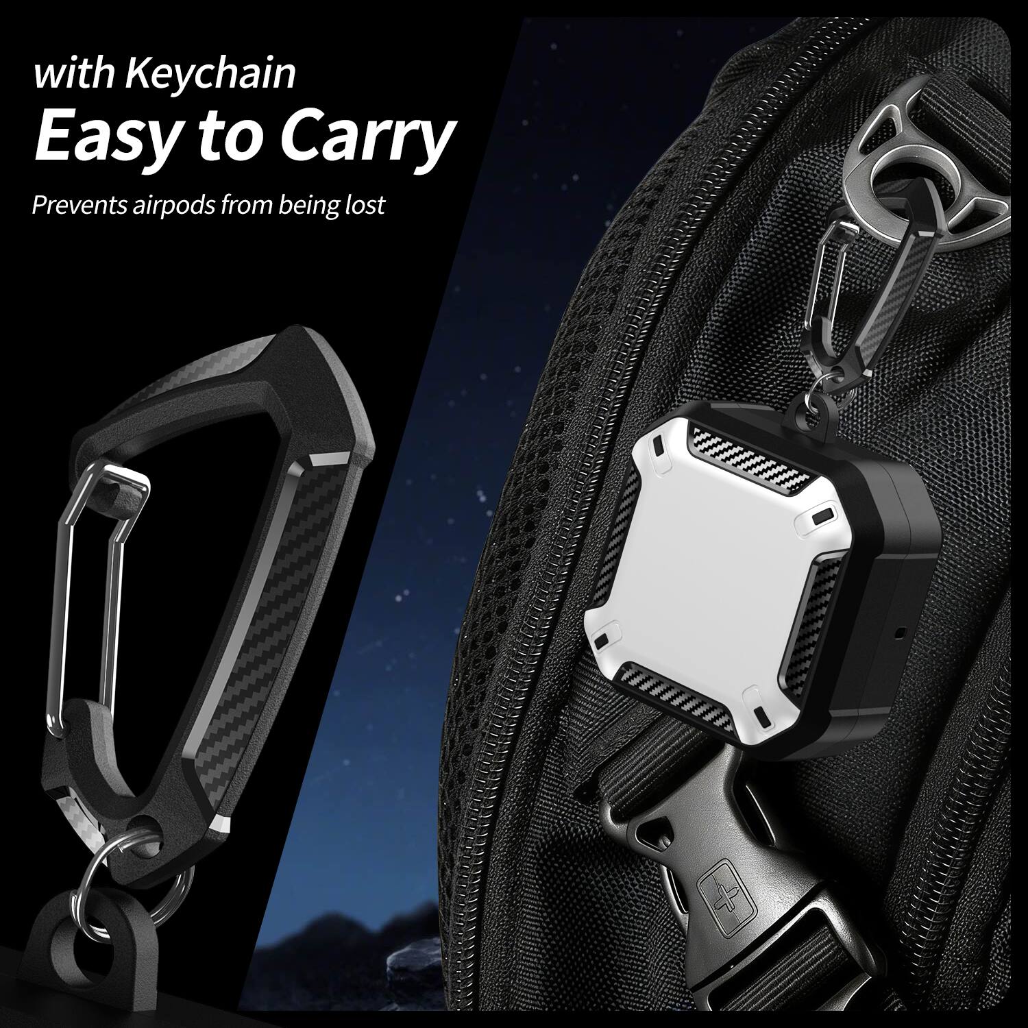 with Keychain  
Easy to Carry  
Prevents airpods from being lost