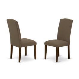 East West Furniture - DMEN3-MAH-18 3 Piece Dining Room Set Includes 1 Drop Leaves Dining Table and 2 Dark Coffee Linen - Mahogany