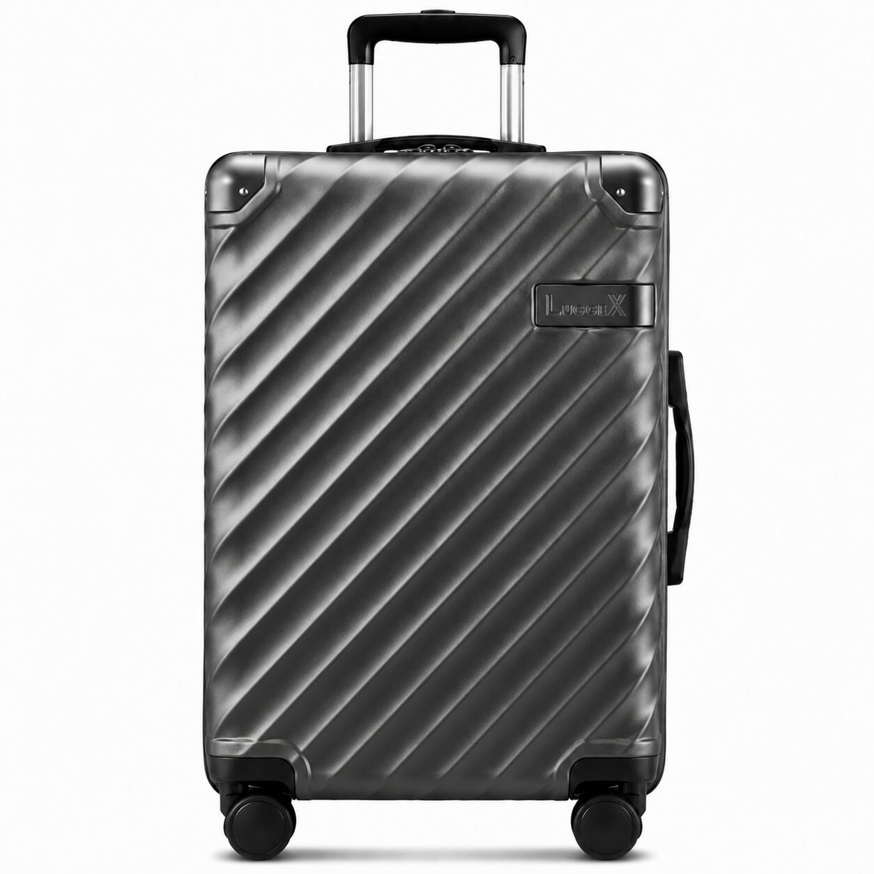 Front. LUGGEX - LUGGEX 20 Inch Carry On Luggage Expandable Airline Approved PC Hardside Suitcase with TSA Lock KVC - EX-Core - Black.