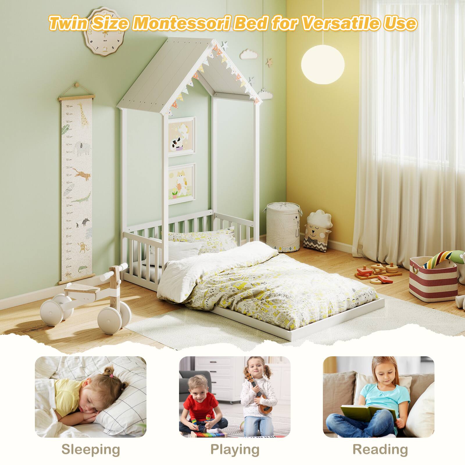 Twin Size Montessori Bed for Versatile Use

Sleeping  
Playing  
Reading
