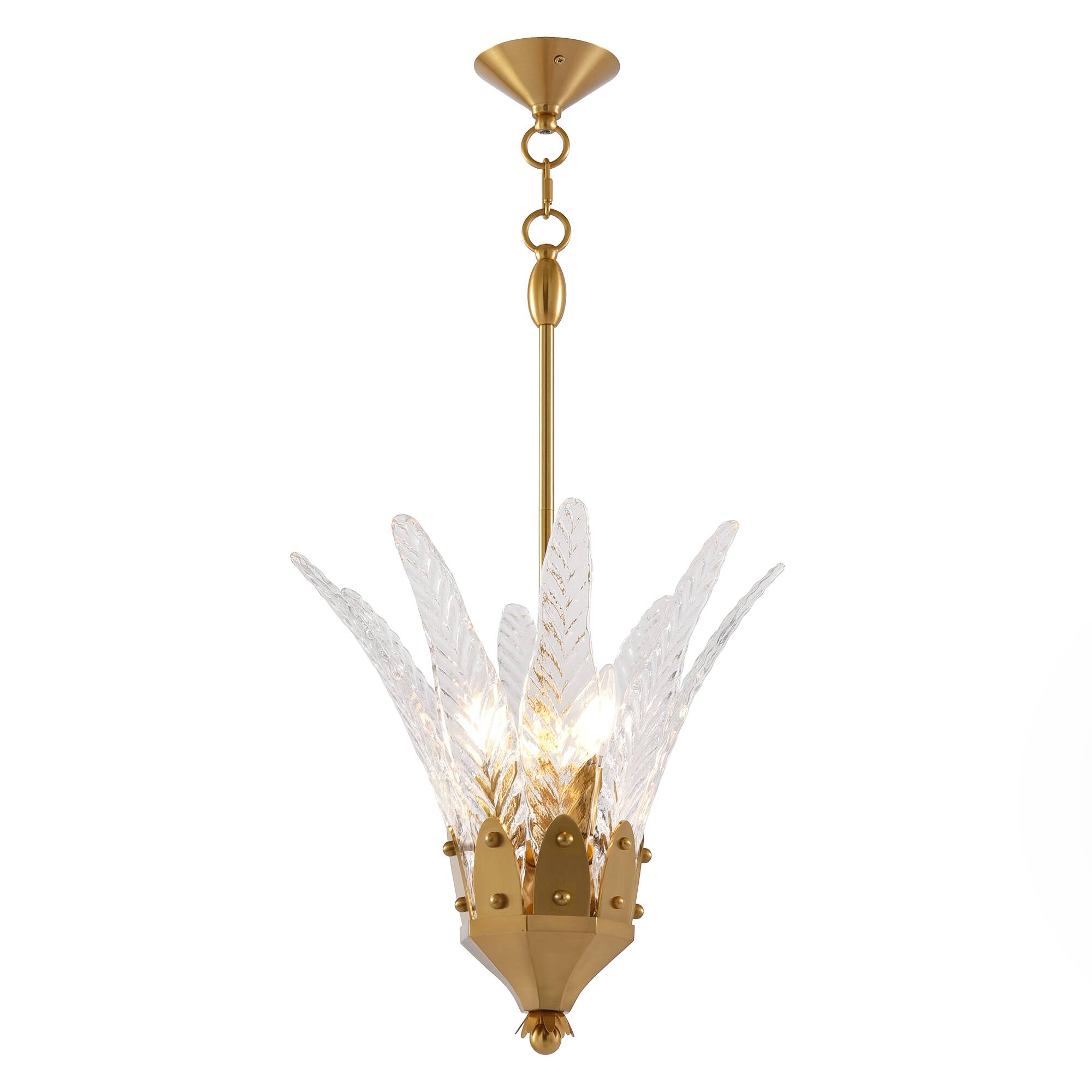 Alt View 1. Parrot Uncle - 17-inch Modern Leaf Glass Gold Chandelier for Dining Room - Gold.