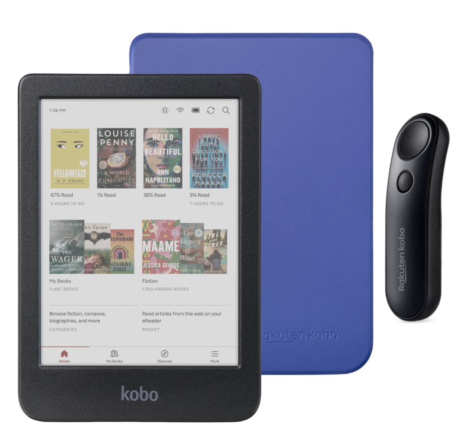 Kobo - Clara Colour (Black) eReader with Black Remote Bundle - 2024 - Cobalt Blue Basic SleepCover