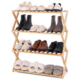 Ecooso - 4-Tier Shoe Rack Foldable Bamboo Organizer with Slatted Shelves for Home Storage - Natural