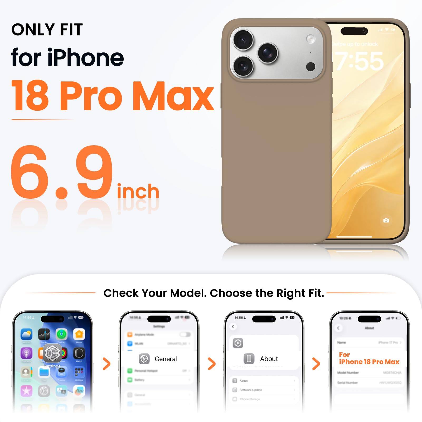 ONLY FIT for iPhone 18 Pro Max 6.9 inch

Check Your Model. Choose the Right Fit.

For iPhone 18 Pro Max Model Number MOBTACHA