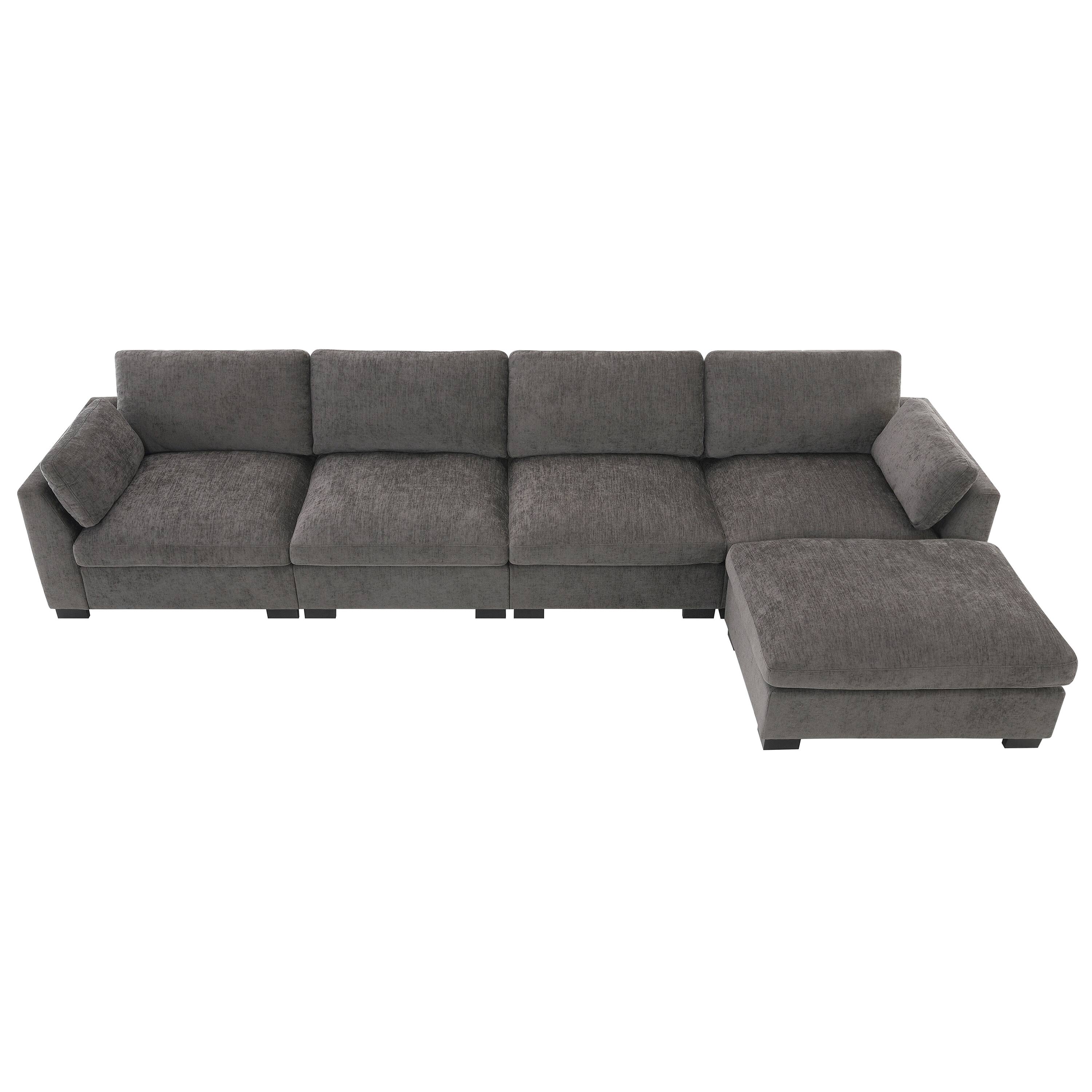 Back. Whisen - 130" Modular L-Shape Sectional Sofa with Ottoman & Folding Table for Living Room - Charcoal.