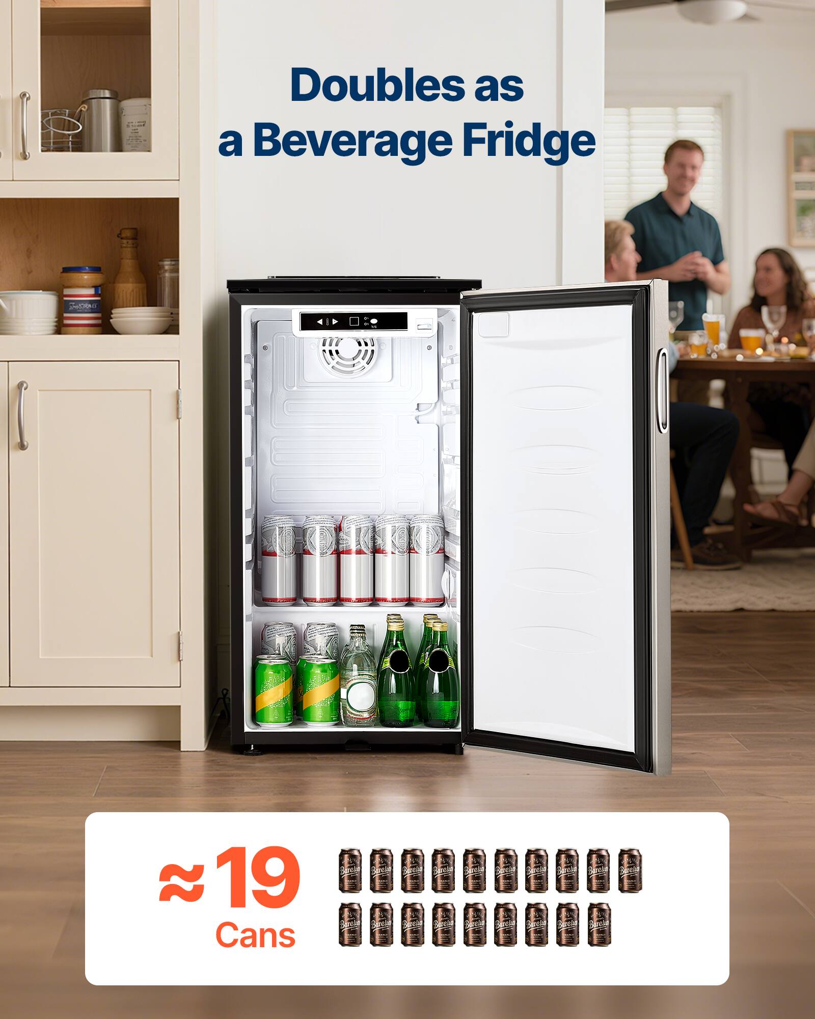 Doubles as a Beverage Fridge  
≈ 19 Cans