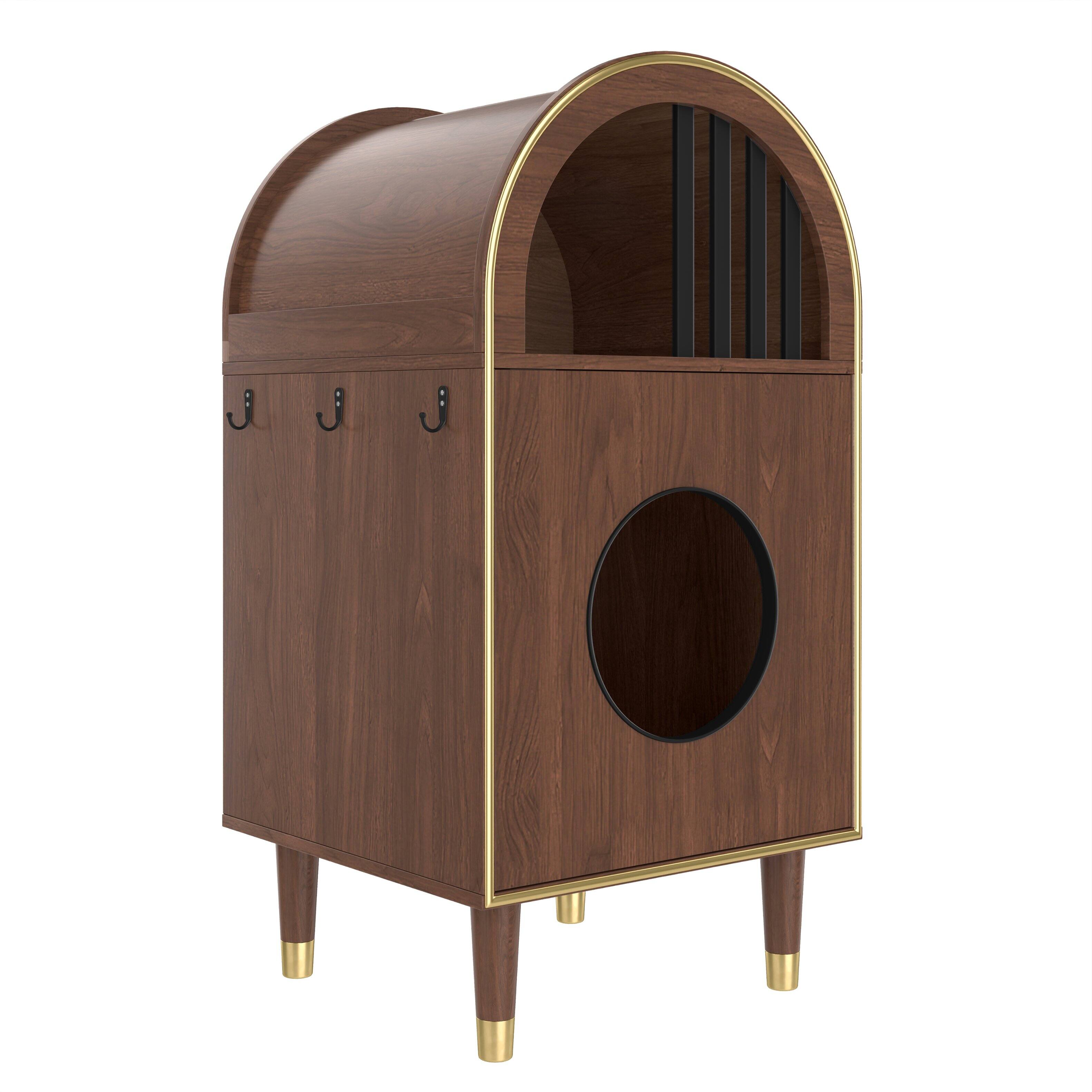 Left. Whisen - Cat House, Indoor Cat Condo with Storage, Wooden Pet Shelter Furniture for Bedroom or Living Room - Espresso.